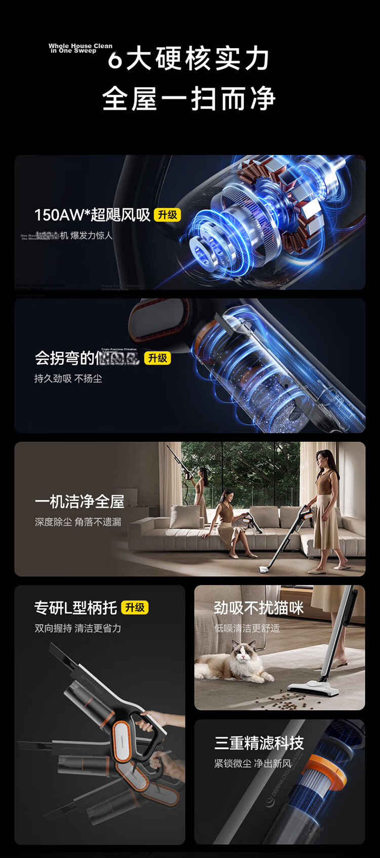 Deerma DX1000 Vacuum Cleaner, Home Upright Handheld Vacuum, Corded Lightweight Powerful High-Power Vacuum Cleaner, Two-In Pet, Sapphire Blue 7