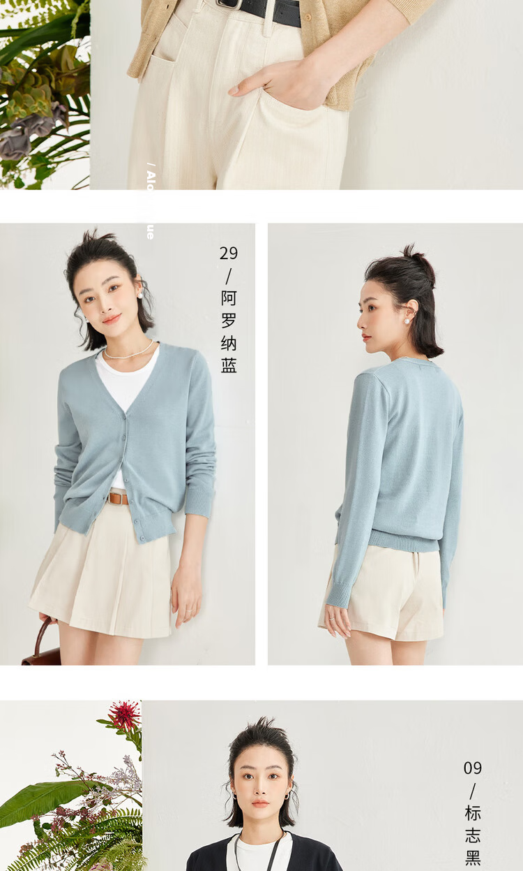 Giordano Knitted Cardigan for Women, Pure Cotton V-Neck Sweater, Women's Outerwear, Solid Color Jacket 05350649 16