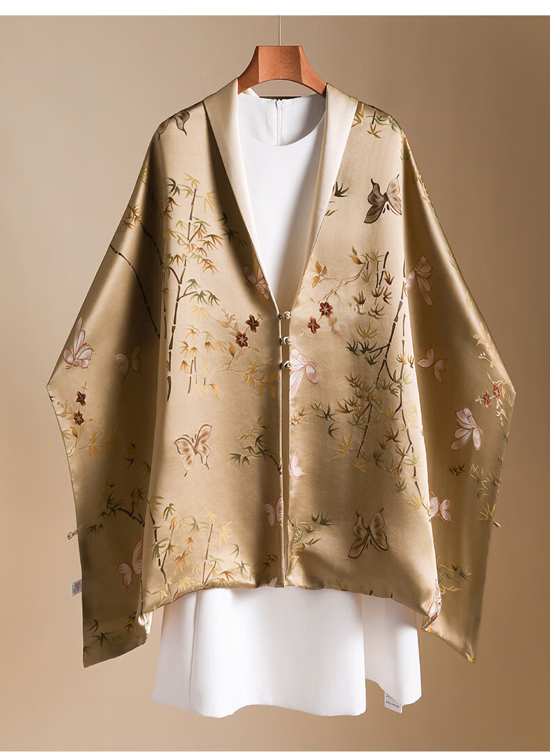 Hangsilk Double-Sided Satin Jacquard Silk Scarf Women's Mandarin Button Shawl Premium Birthday Gift for Mom and Elders Teacher's Day Present 35