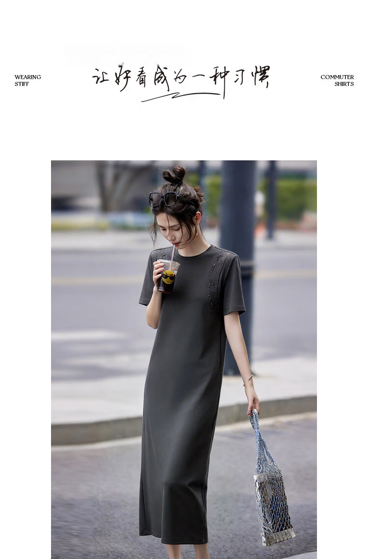 Demana [Cooling Black Technology Sorona] Summer Simple Style Hollow Embroidered Loose Slim Dress for Women High-End Feel 9