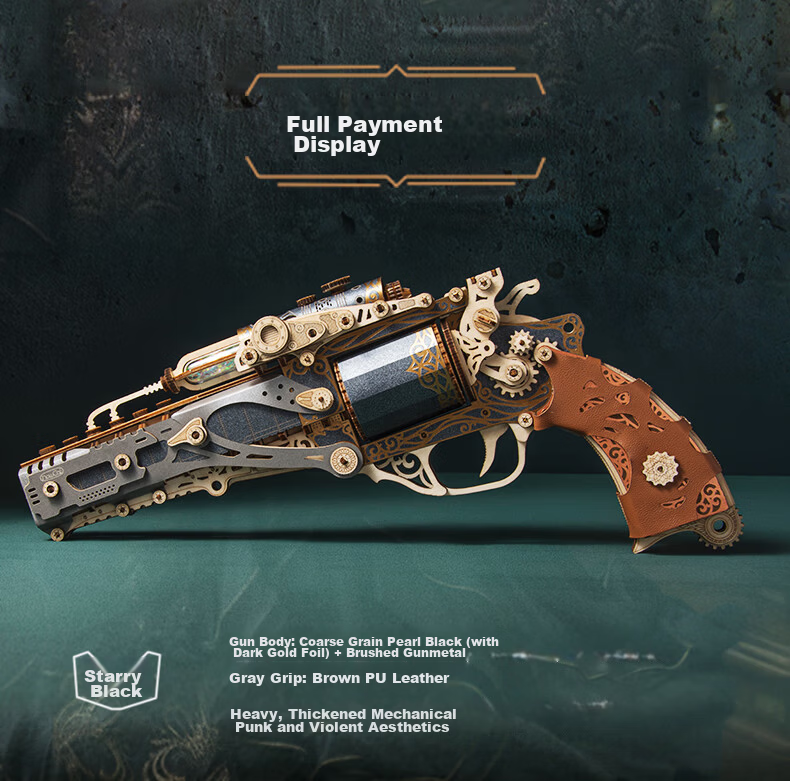 Playful Valley Fantasy Steam Revolver Building Block Model Toy Jade Blue Boys Birthday Holiday Gift for Boyfriend 16