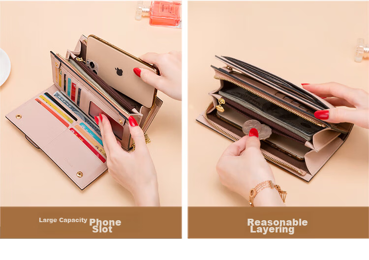 Kouyi Women's Long Leather Wallet Multifunctional Zipper Large Capacity Coin Purse Birthday Gift for Girlfriend 10