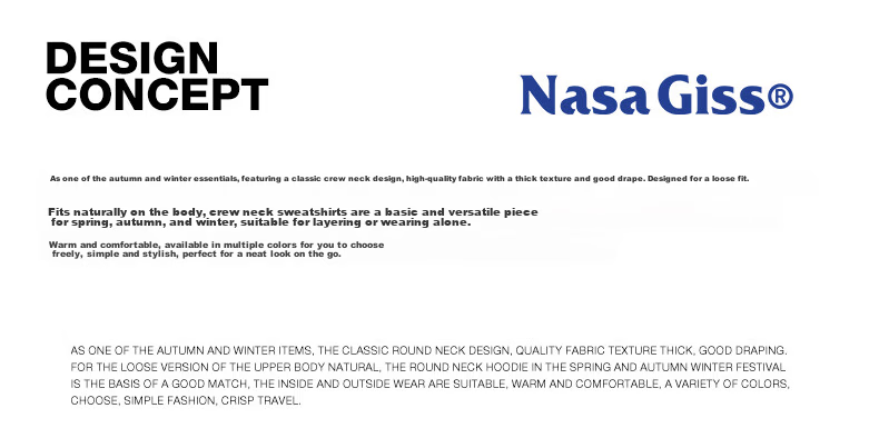 NASA GISS Crewneck Sweatshirt Men Spring Autumn Loose Long Sleeve T-Shirt Unisex Plus Size Base Shirt Black L 7