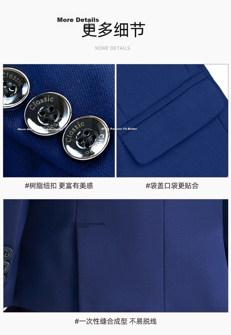 Luomeng Children's Suit Vest Set, Boys' Flower Boy Host Formal Wear, Boys' Piano Performance Outfit, Navy Blue, Size 150 30