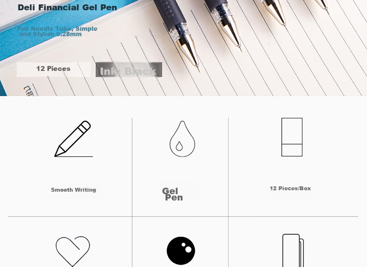 Deli 0.28mm Finance Gel Pen Full Needle Tube 12-Pack Office Supplies S820 Exam Essential Back to School 2