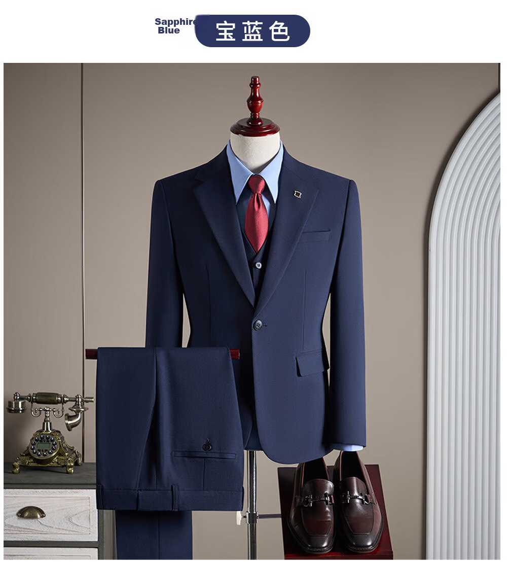 ROMON Men's Business Suit Set Blazer + Vest + Trousers Light Gray XL 30