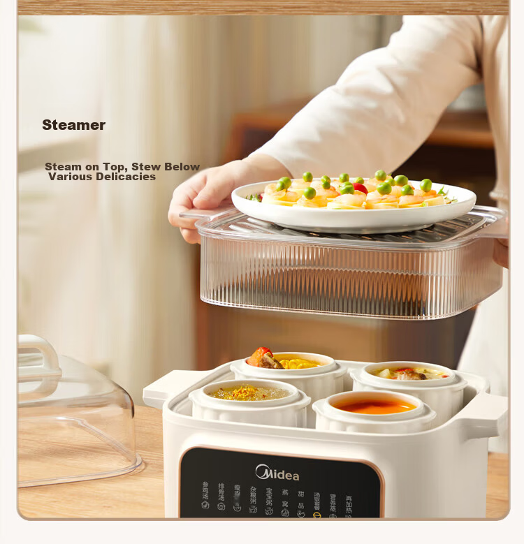 Midea Electric Stew Pot, Steamer Pot, Cooking Pot, Baby Food Steaming And Stewing All-In Electric Stew Cup, Soup Pot, Non-Coated Stainless Steel Electric Hot Pot, Baby Food Pot, Porridge Cooker, Double Boiler, Direct Stewing Soup Pot DZE1088 6