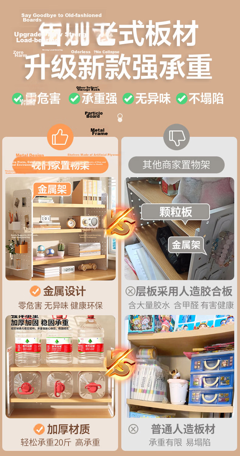 XIAOJIANGCAI Desktop Storage Rack, Office Desk Bookshelf, Simple Multi-Layer Desk Organizer for Students, Three-Tier Pegboard Cabinet, 60cm 1