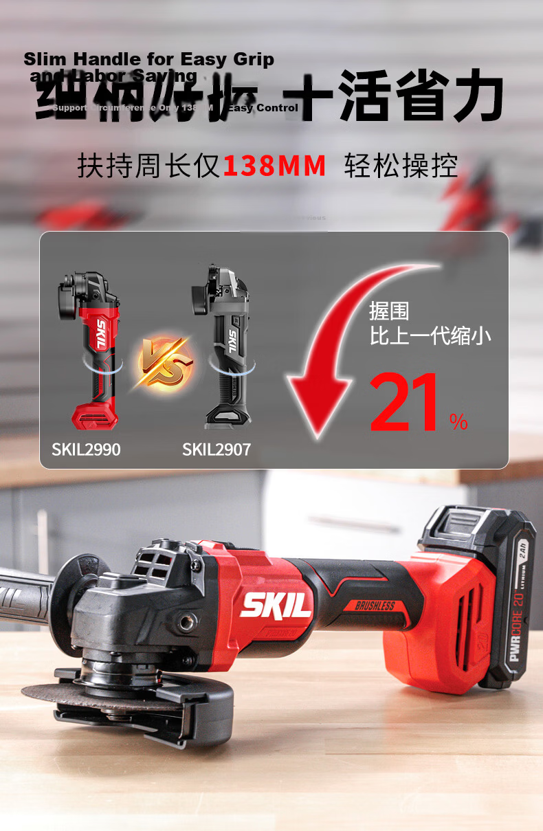 SKIL Lithium Brushless Slim Handle Angle Grinder Metal Stone Cutting Grinding Rust Removal Polishing Hand Grinder 2990 5