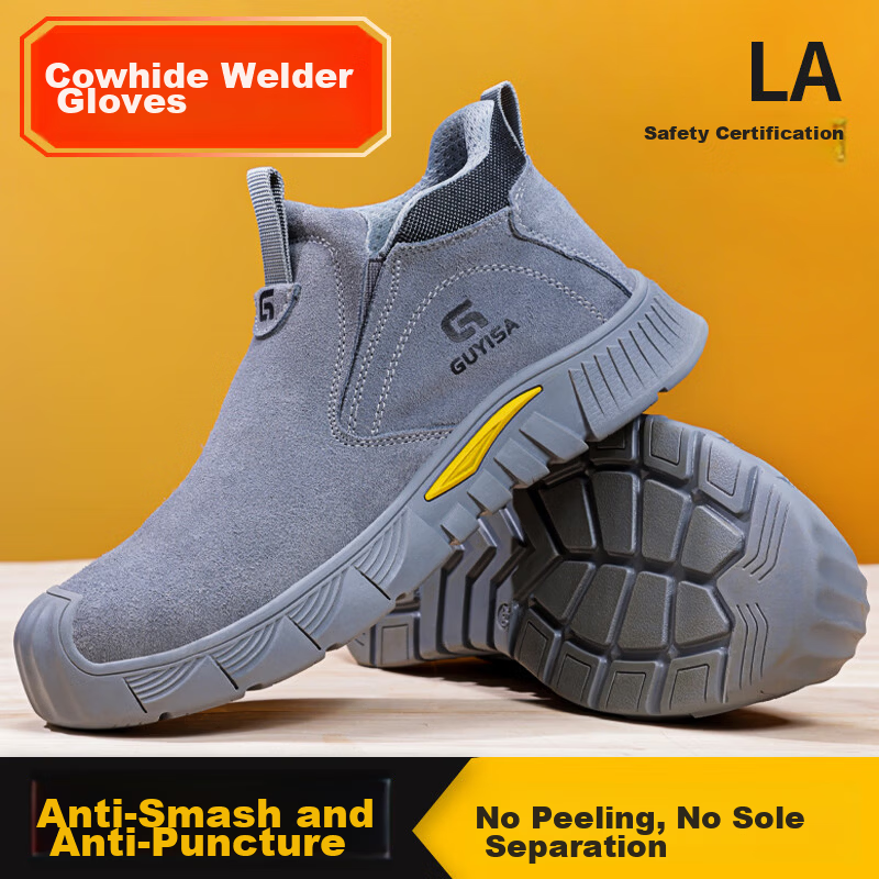 GUYISA Men's Breathable Welding Work Safety Shoes Steel Toe Anti-Smash Puncture Heat-Resistant Lightweight Work Shoes 3005 Size 39