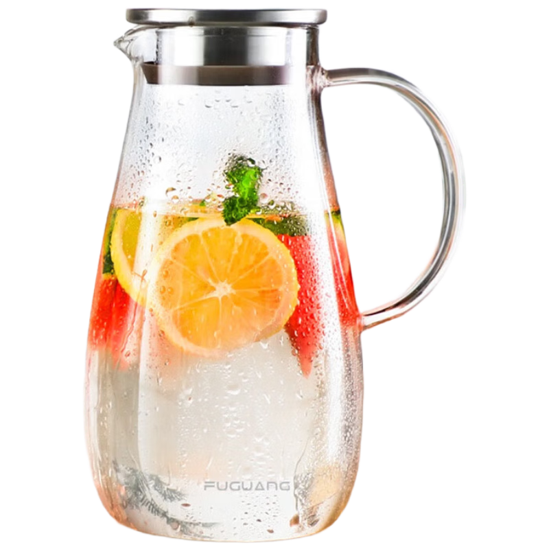 Fuguang Glass Water Jug with Handle, Heat-Resistant 2L Large Capacity Cold Water Pitcher