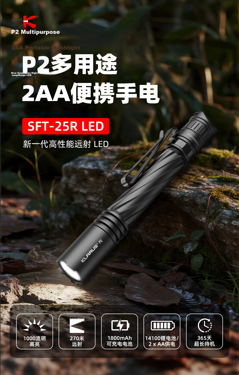 KLARUS P2 Portable High Brightness Flashlight Long Range Outdoor Rechargeable Ultra-Long Battery Life 2025 New Model 2