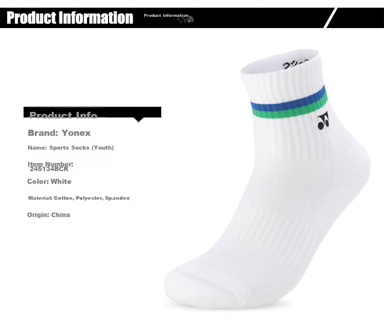 YONEX Yonex Badminton Socks Sweat-Absorbing Breathable Sports Socks Women's 245134BCR White Triple Pack 3