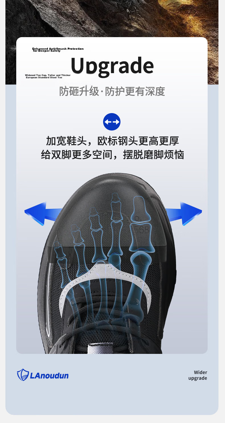 BlueOwl Shield Men's Summer Breathable Ultra-Light Comfortable Anti-Smash Steel Toe Anti-Puncture Work Shoes DL213T Size 43 10