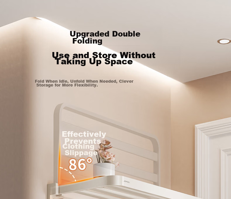 JOMOO Towel Rack Bathroom Storage Shelf No-Drill Double Folding Space Aluminum Milk White 7-Piece Set 93058 10