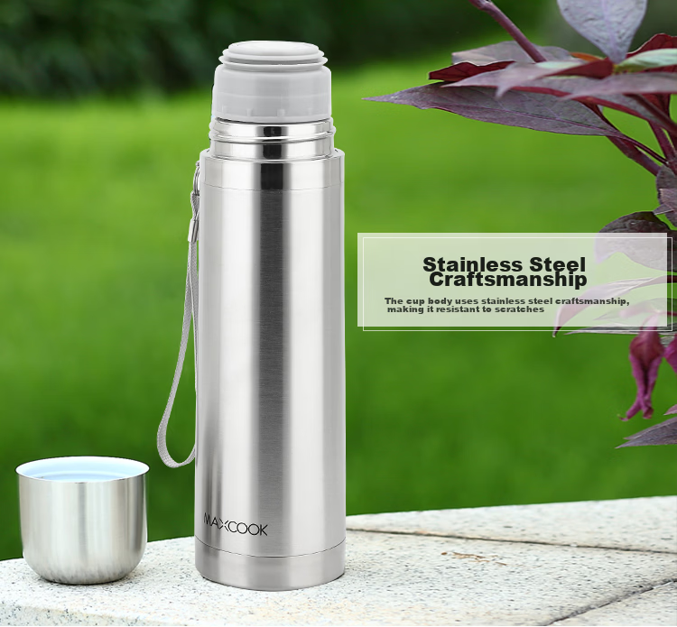 MAXCOOK Vacuum Insulated Bottle 304 Stainless Steel Water Cup 500ml Outdoor Portable Tea Cup Natural Silver MCBE-ZK500 9