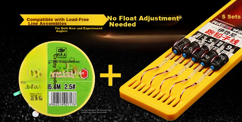 Fishing King Automatic Bottom-Finding Double Hook with Lead Running Line, Tangle-Free Fishing Hook with Anti-Winding Line, Gold Sleeve Size 5# Barbed Line 1.0# 1