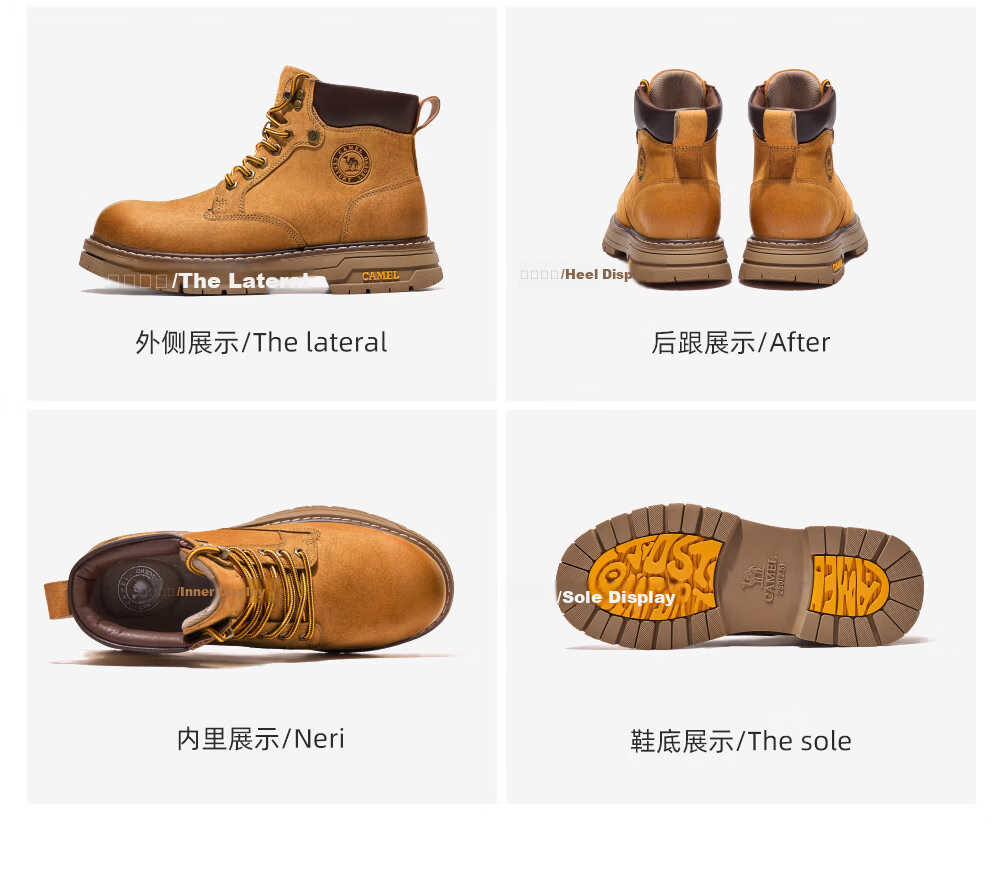 CAMEL Wang Junkai Edition Martin Boots High-top Outdoor Work Yellow Boots Men GE122W7757T Golden Yellow 42 33