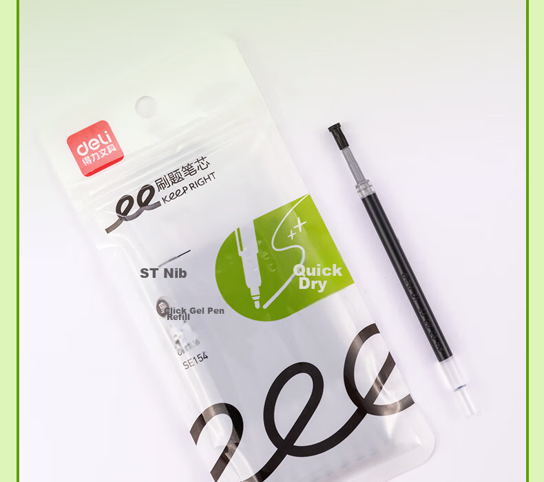Deli Quick-Drying Retractable Gel Pen Refills, 0.5mm Dual-Core ST Tip, Office And Student Pen Refills, S01/S08/1008/K35 Compatible, Black, 20 Pieces/Box, SE152 2