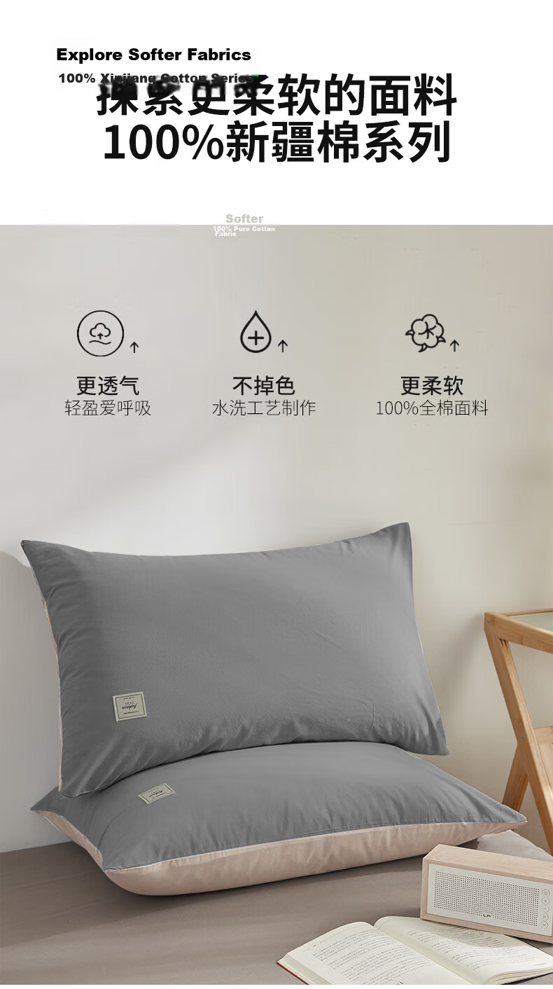 Wuyinliangpin Pure Cotton Pillowcase, Class A 100% Xinjiang Cotton, Pillow Cover, All-Cotton Pillowcase, Pillow Core Cover, 48x74cm, One Pair, Blue 2