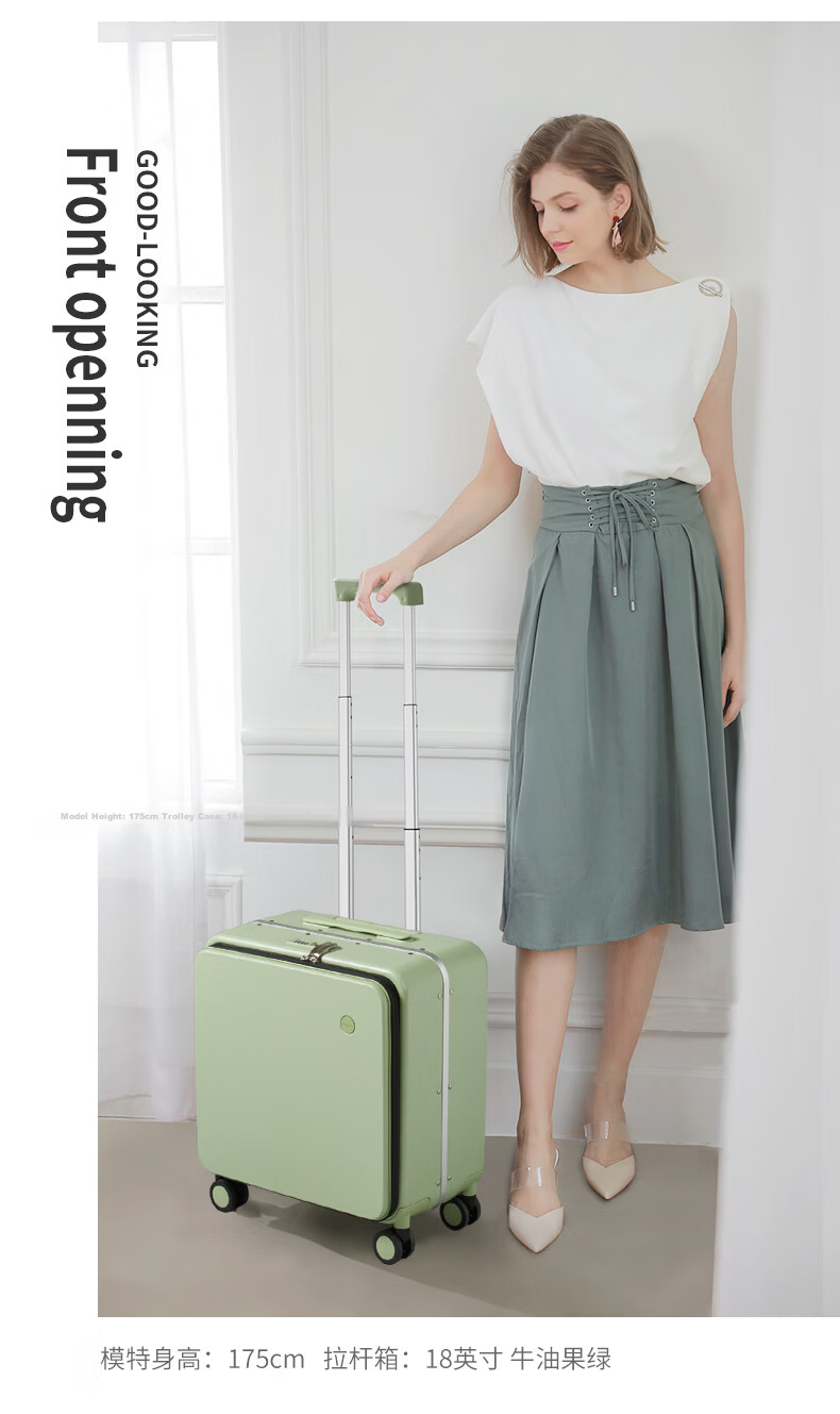 Mixi Side-Opening Aluminum Frame Suitcase, Men's Trolley Case, Luggage, Large Capacity Password Lock Suitcase, Travel Case for Women, 18 Inches, Smoke White 20