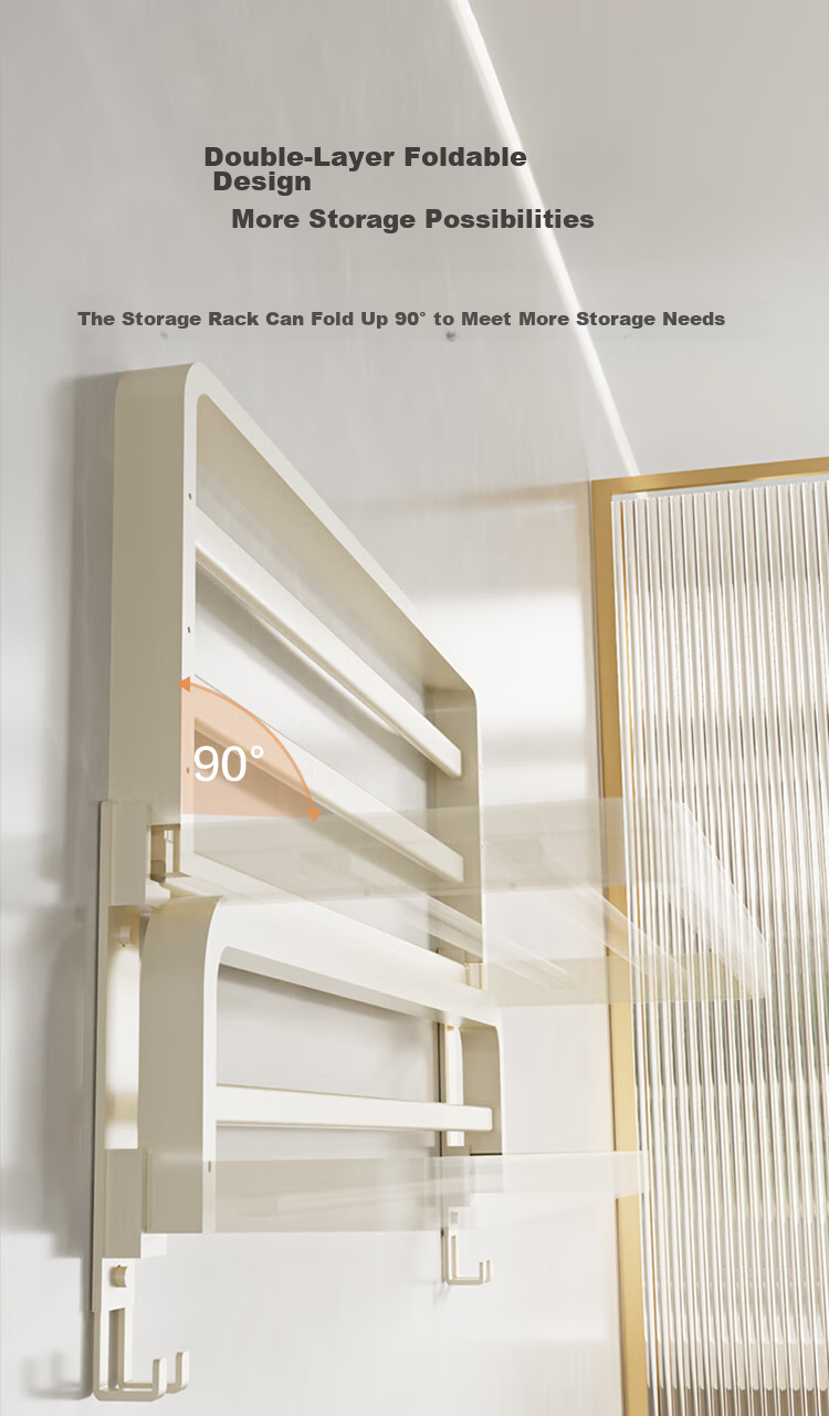 JD Original Cream Series, No-Drill Hair Dryer Holder, Adhesive Wall-Mounted Hook, Space Aluminum Bathroom Corner Rack 4