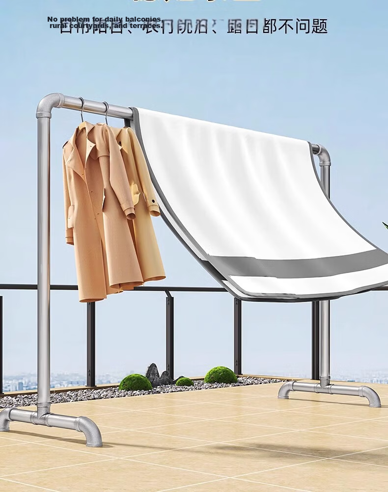 Baoyouni Steel Pipe Clothes Drying Rack, Floor-Standing Outdoor Simple Home Balcony Bedroom Clothes Hanger, Single Pole Water Pipe Quilt Drying Rack, Customizable 6