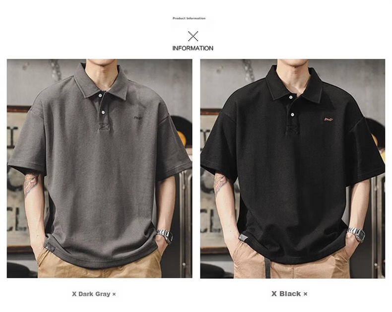Jeanswest American Vintage Polo Shirt Men Summer Simple Heavyweight Loose Fit Plus Size Short Sleeve Top 4