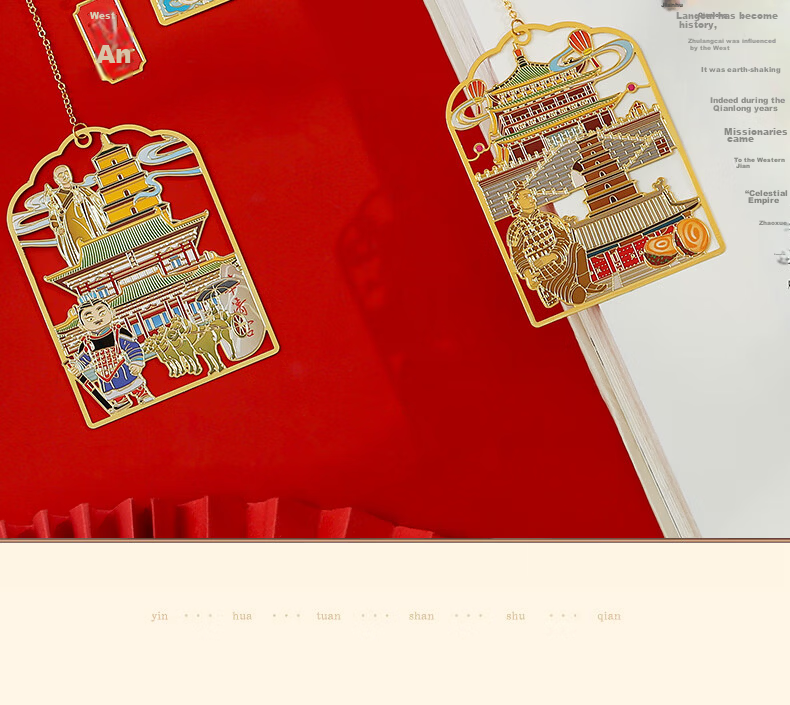 Xiaodiaojian Beijing Xi'an Travel Landmark Souvenir Metal Bookmark Stationery Forbidden City Museum Cultural Creative Bell Tower Drum Tower Chinese Style Teacher's Day Gift for Teachers and Students B 5