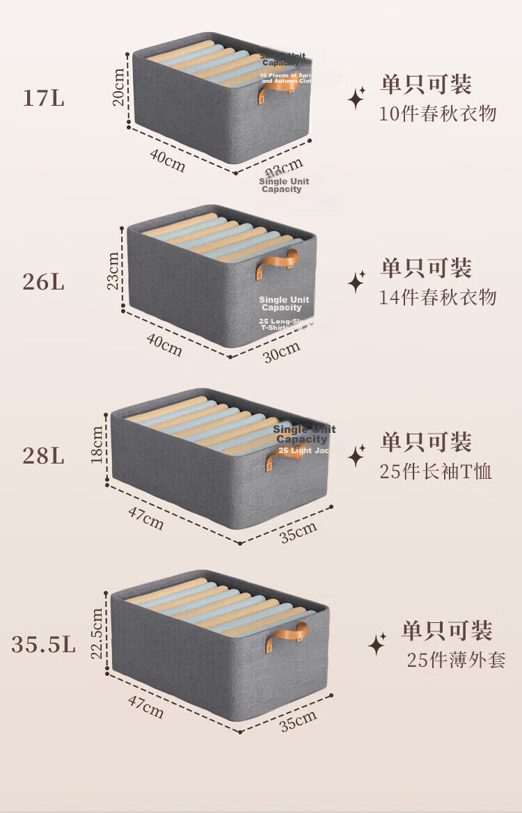 Jiabangshou Fabric Storage Box, Wardrobe Organizer, Clothes Storage Container, 28L Capacity, Set of 3 23