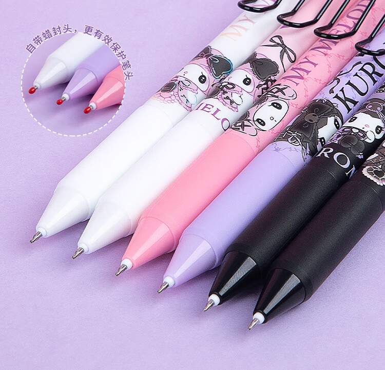 GuangBo Sanrio Gel Pens, 6 Retractable 0.5mm ST Tip Pens for Students' Exams And Writing, Black, Kuromi Design, High Aesthetic Value, Back-To Stationery, KT82028 7