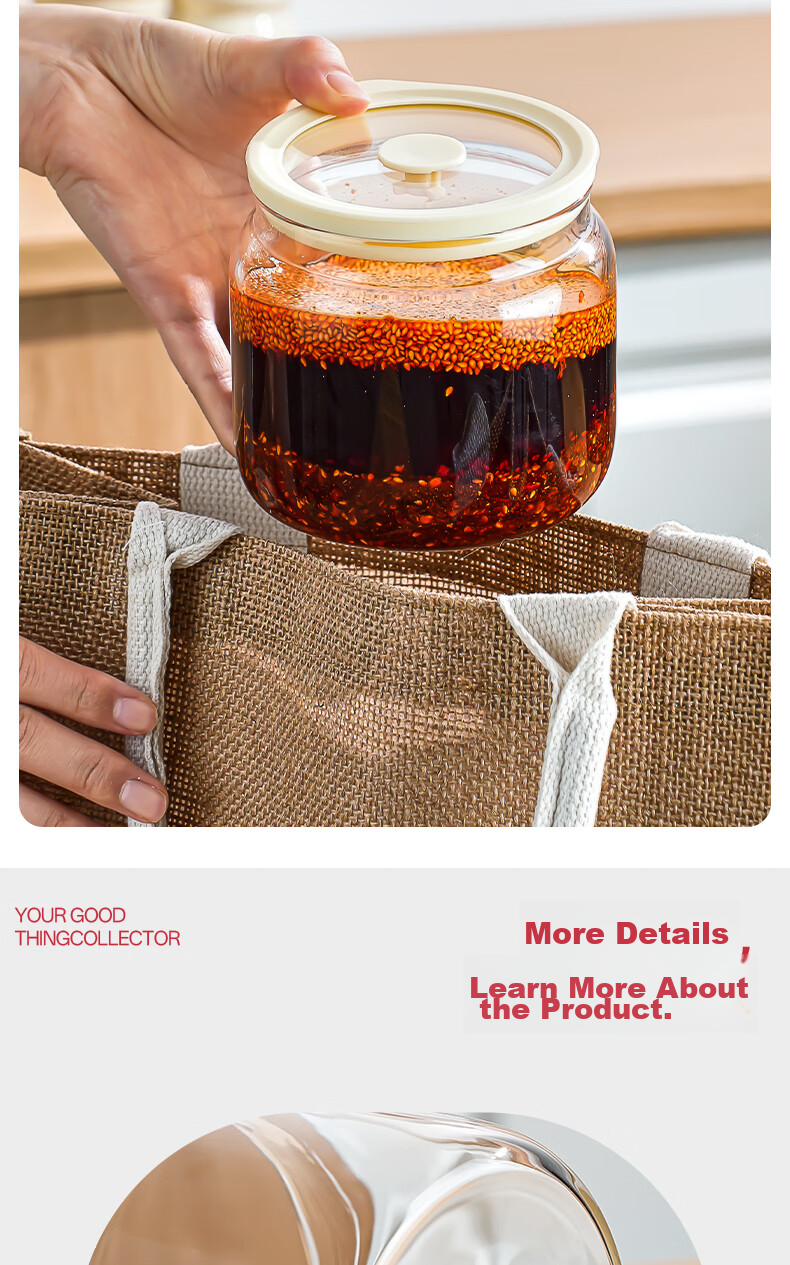PINYU Glass Chili Oil Container with Lid, High-Temperature Resistant Lard Jar, Food-Grade Sealed Household Spicy Oil Pot 14