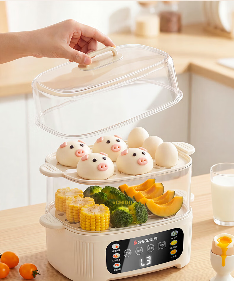 CHIGO Egg Cooker Double-Layer Steamer Smart Timer Auto Power-Off 2026 Model Breakfast Steamed Egg Machine JPZDQ859 21