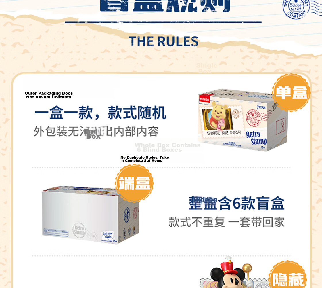 MINISO Disney Retro Stamp Series Blind Box Figurine, Children's Toy, Peripheral Desktop Decoration, Birthday Gift for Wome 8