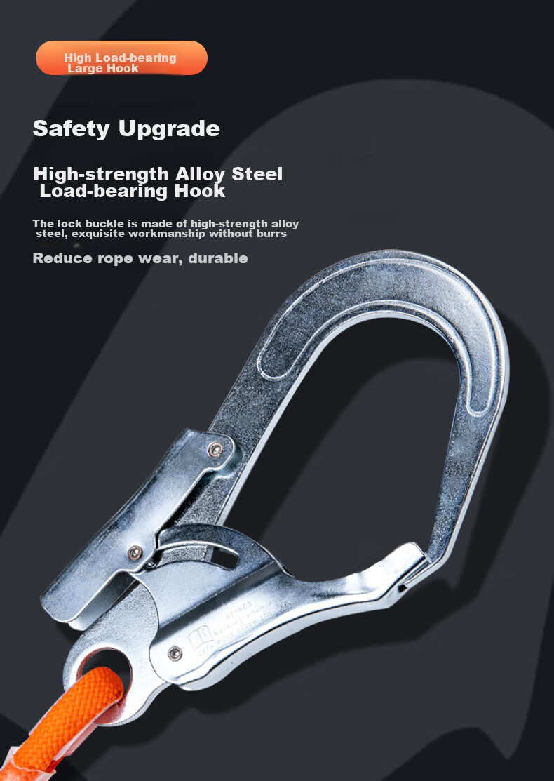 Kanle Safety Lanyard with Hook, High-Altitude Work Rope, Wear-Resistant Construction Site Safety Belt, Electrical Work Protection Strap 5