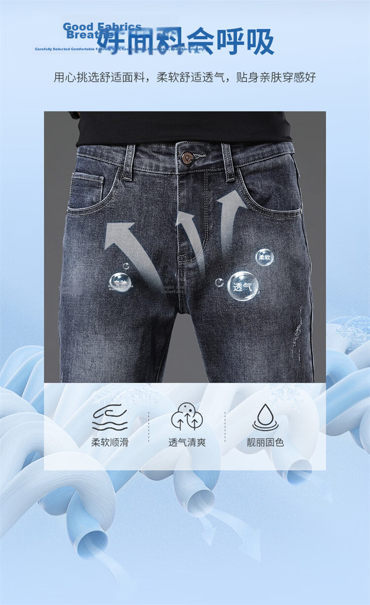 JEEP SPIRIT Men's Jeans Autumn Korean Style Trendy Straight Slim Fit Pants Blue Gray 31 2