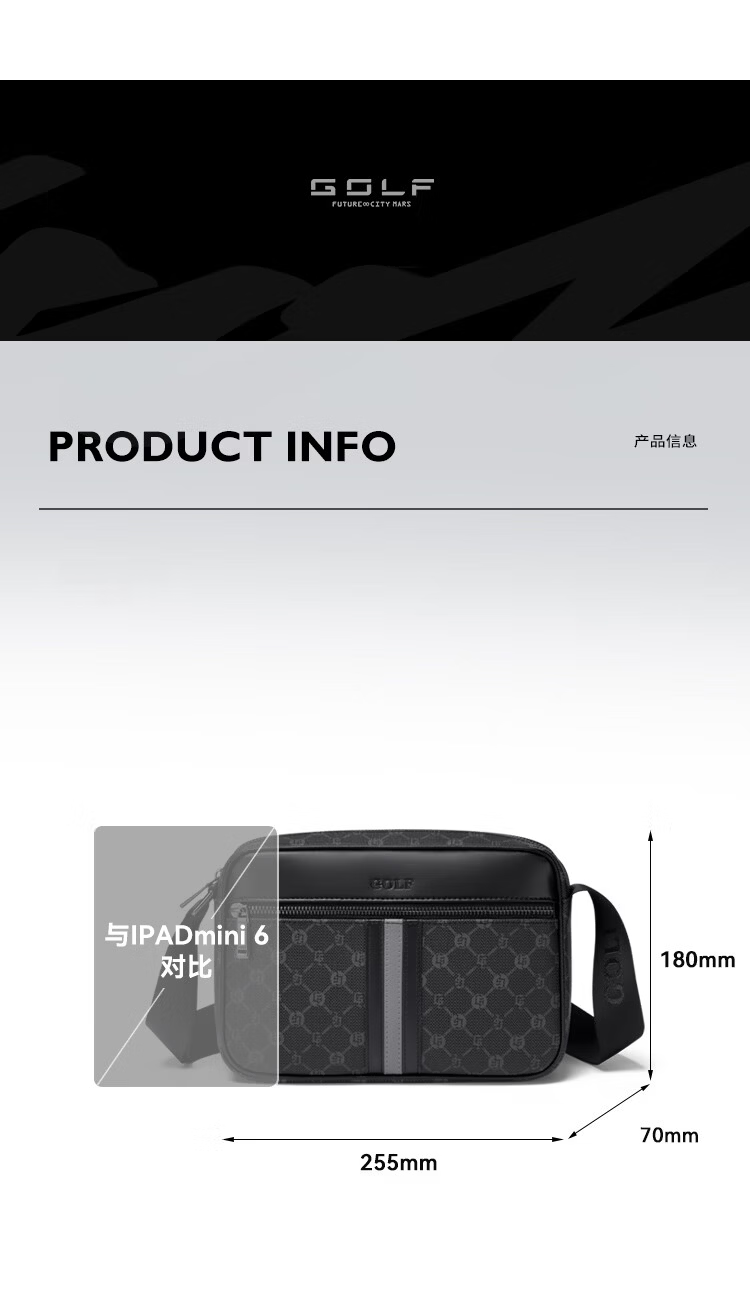 GOLF Men's Printed Single Shoulder Crossbody Bag Multi-Compartment Waterproof Business Commuter Bag for Phone and iPad 12