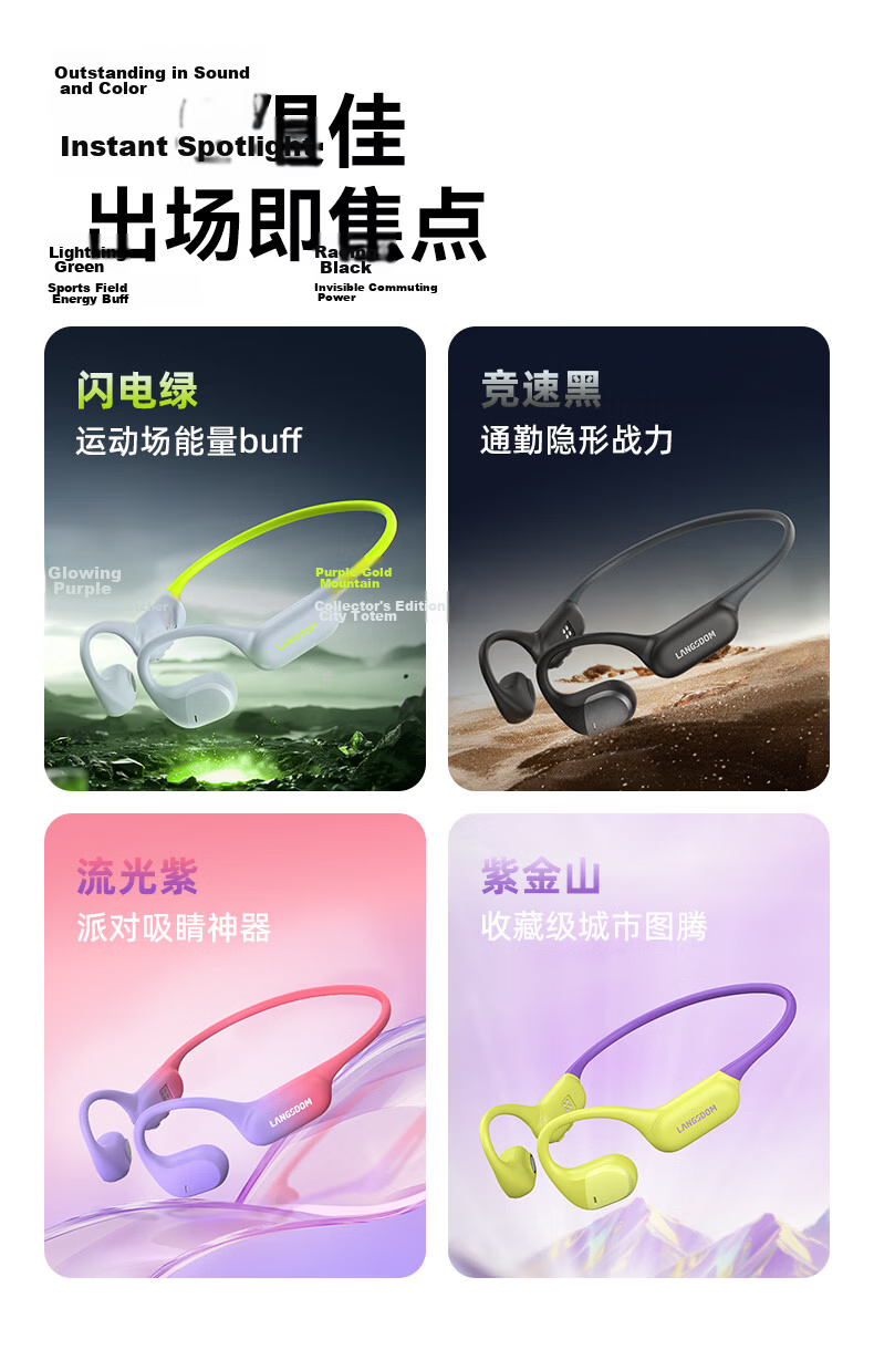 Lanshidun AirWave Pro Open-Style Bluetooth Headphones, Wireless Bone Conduction Concept, Sports Earphones for Running And Cycling, Not In-Ear, Suitable for Apple And Huawei, Lightning Gree 13