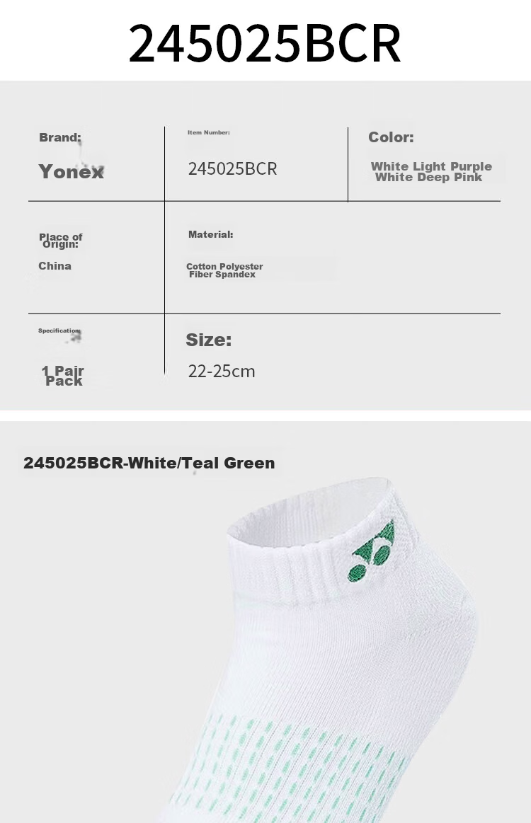 YONEX Yonex Badminton Socks Sweat-Absorbing Breathable Sports Socks Women's 245134BCR White Triple Pack 29