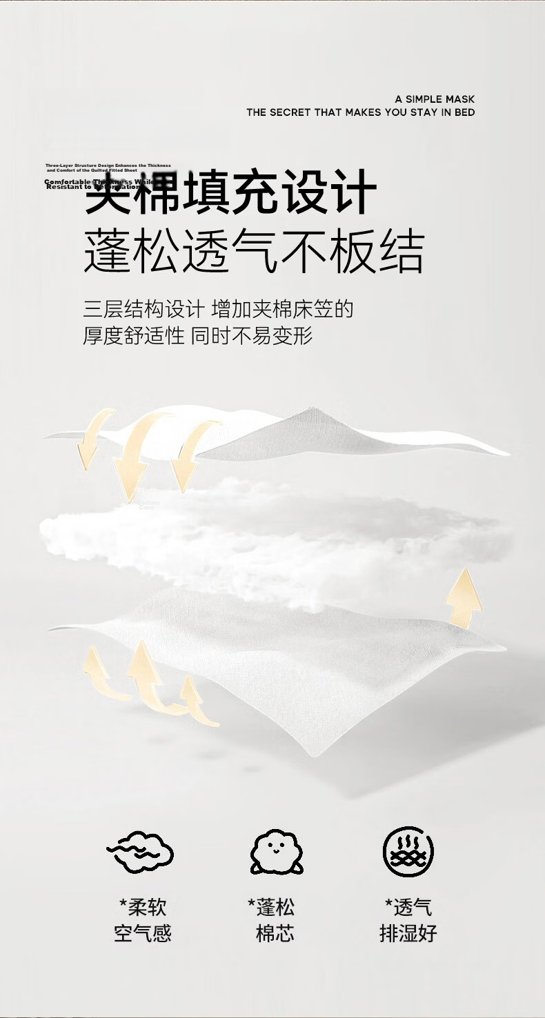 Wuyinliangpin Pure Cotton Quilted Fitted Sheet, Single Piece, Pure Cotton, Double Bed, 1.8 Meters Wide, Bed Cover, Protective Cover, 1.8x2 Meters 9