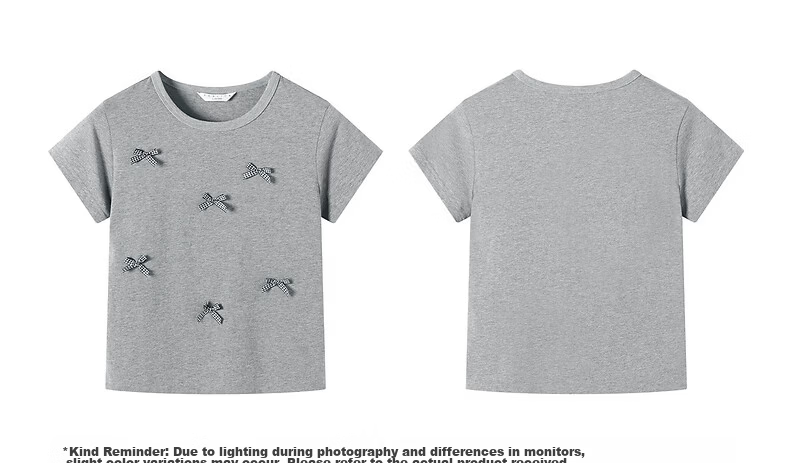 TonLion 2026 Summer New Short Sleeve T-Shirt for Women Black Bow Design Casual Early Spring Youthful Style 3