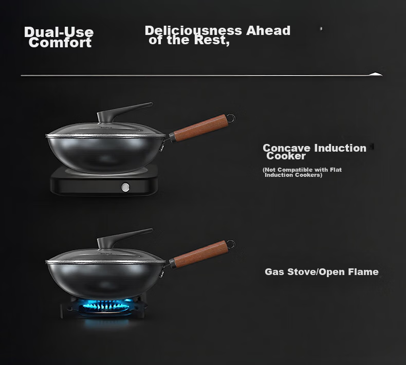 Midea Cast Iron Wok, Healthy 0 Coating, Non-Stick, Round Bottom, Household Stir-Fry Pan, Rust-Resistant, Compatible with Gas and Concave Stoves 12