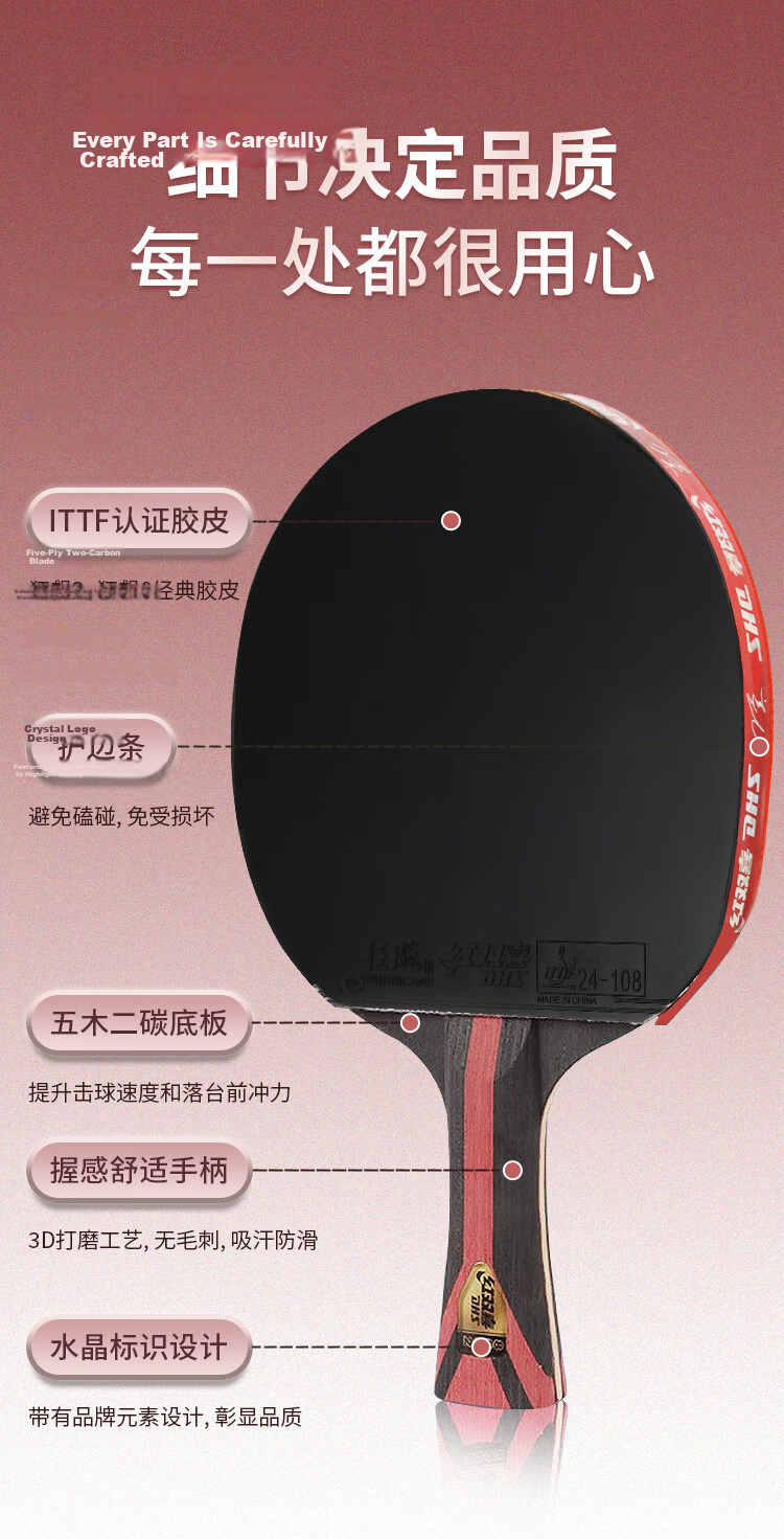 DHS Kuangbiao Wang Chulin Gift Box Table Tennis Paddle, Penhold Grip, Blue Sponge, Orange Sponge, Tianji Professional Competition Racket 4