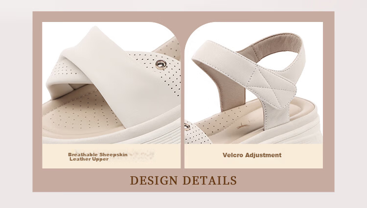 Red Dragonfly Women's Soft Sole Lightweight Middle-aged and Elderly Beach Sandals Thick Sole Velcro Open Toe Sandals WTK265681 Apricot Color Size 38 5