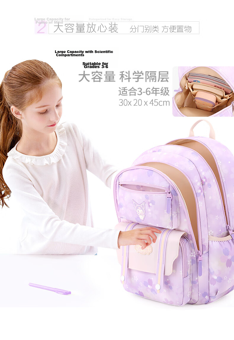 Hello Kitty Elementary School Backpack for Girls in Grades One to Three, Lightweight Spine-Protecting Double Shoulder Bag 6622 Big Ear Dog Blue 7