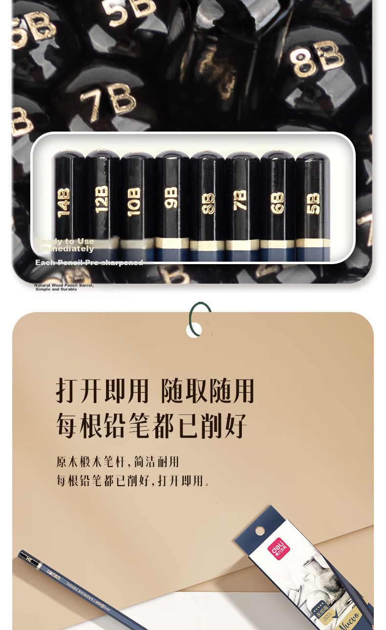 Deli Drawing Pencils, 12 Pieces, 6B Sketching Pencils, Hexagonal Barrel for Students, Black Lead Art Pencils for Sketching And Drafting, Specialized for Beginners, School Supplies 17