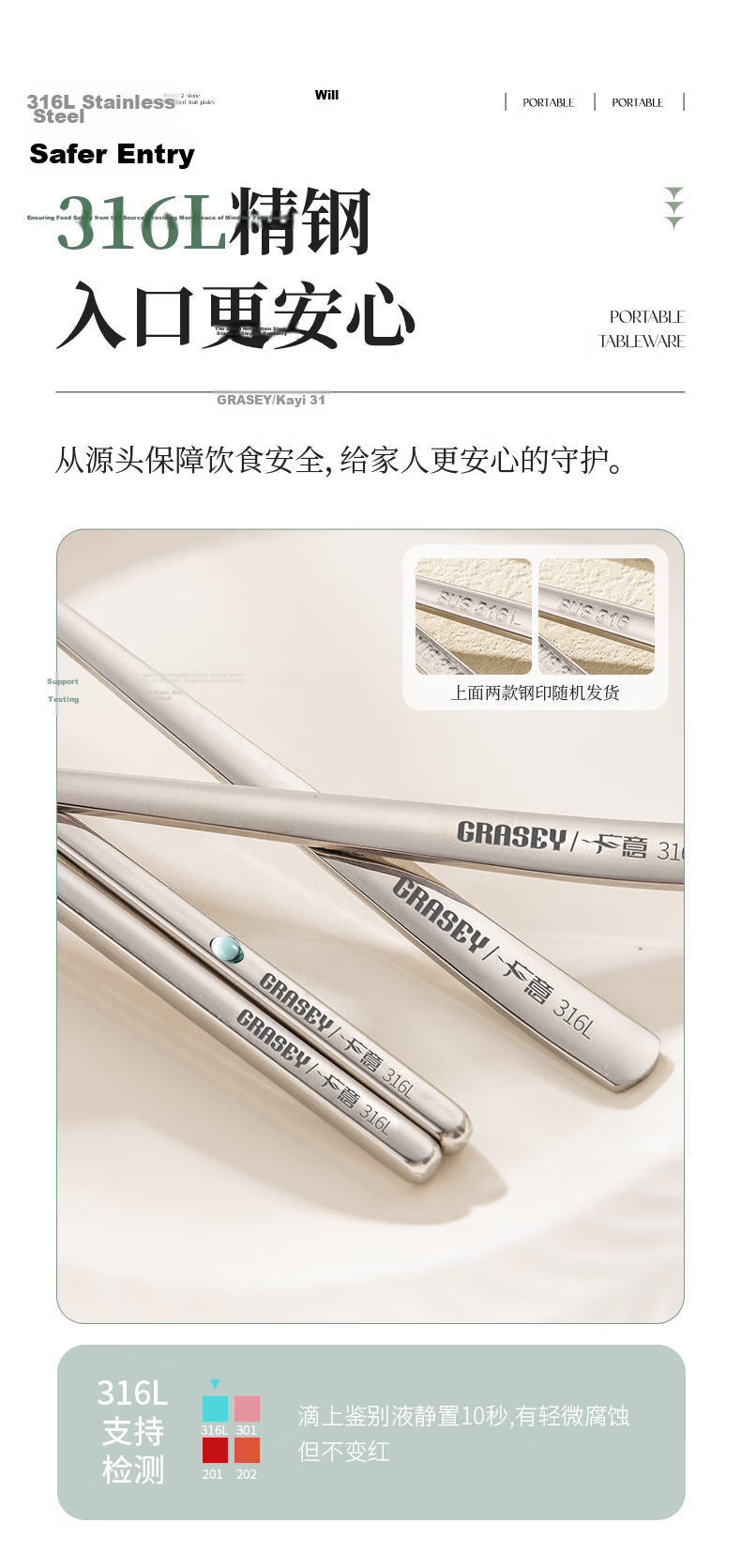 Guangyi 316 Stainless Steel Chopsticks and Spoon Set for One Person Portable Cutlery Set for Students and Office Workers GY8928 3