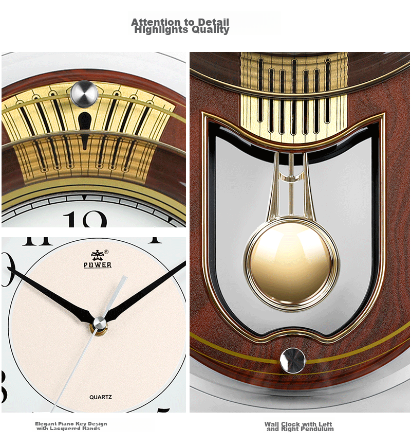 POWER Bawang Living Room Clock Hourly Music Chime Wall Clock Luxury Quartz Clock 43cm 6773ARMKS 7