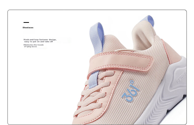 361° Children's Sports Shoes Running Shoes for Boys And Girls (Ages 3-12), Impact-Resistant Toe, Mesh Casual Running Shoes, Pink, Size 41 25