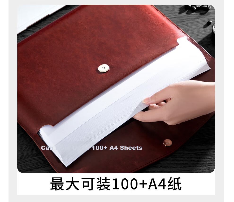 Jiaranheng A4 Leather Document Bag Upgraded Thickened Waterproof Large Capacity Classic Business Office Storage Bag Meeting Briefcase File Folder Contract Receipt Holder Custom Logo Business Brown 6